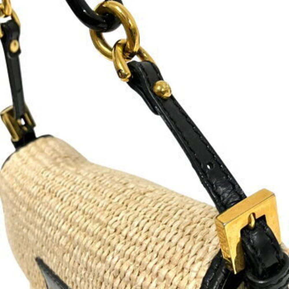 FENDI Mamma Bucket Shoulder Bag Straw Tan Python One White Black - Picture 8 of 9
